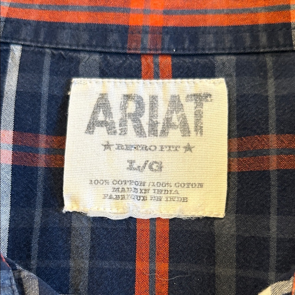 Ariat Pro Series Plaid Western Snap Shirt Mens Large Navy Red Pearl Snap - Picture 3 of 11